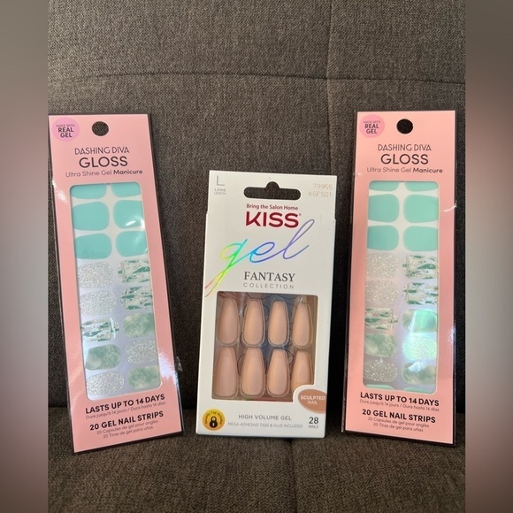 New Dashing Diva gel nail strips and Kiss Gel Fantasy press on nail kit bundle - Picture 3 of 6